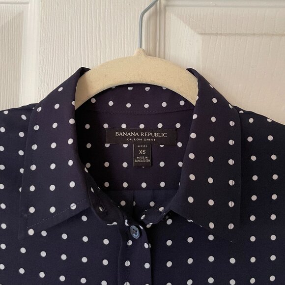 Banana Republic Dillon Classic-Fit Polka Dot Button Up Shirt Navy Size XSP - Picture 4 of 5